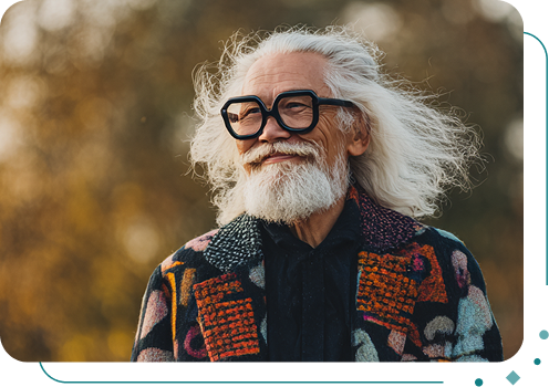 Fröhlicher Opa im Garten